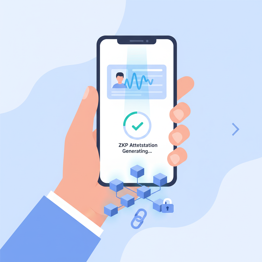 user scanning ID in mobile wallet generating ZKP attestation on blockchain