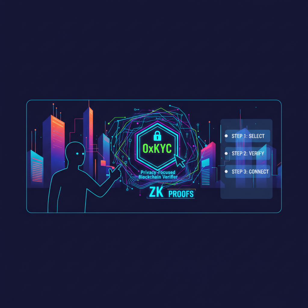 cyberpunk scene selecting privacy-focused blockchain verifier like 0xKYC, neon ZK proofs glowing